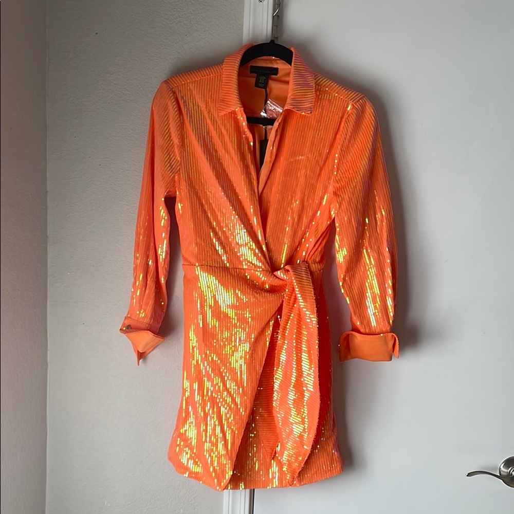 House of Harlow Orange Sequin Wrap Dress